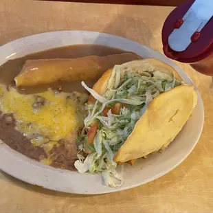 Beef taco with salsa and beef burrito