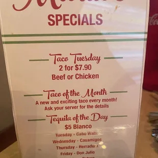 menu
