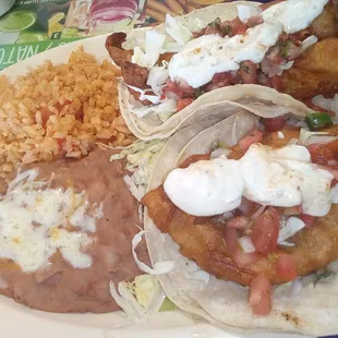 2 fish tacos, rice and beans lunch special @ Maria&apos;s San Pedro