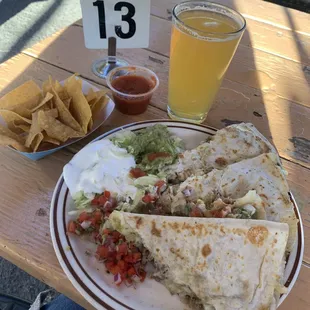 Carnitas Quesadilla and IPA