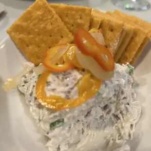 Smoked tuna dip with chili butter crackers