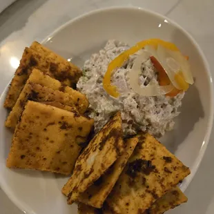 Smoked tuna dip. The chili butter saltines are