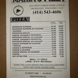the price of the pizza