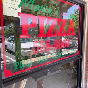 a sign in the window