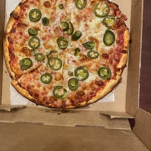 Small cheese pizza with jalapeños