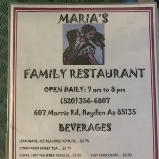 Maria's menu January 2021.