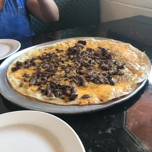 Cheese crisp with carne Carne Asada