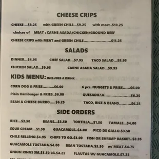 the menu for the restaurant