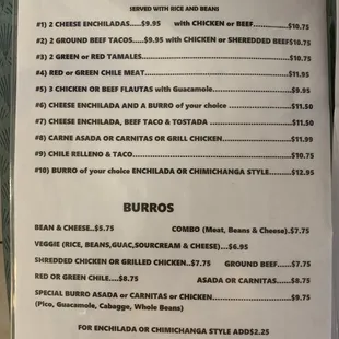 mexican menu