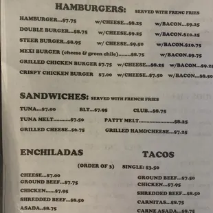 the menu of the restaurant