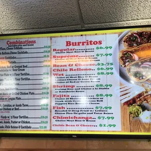 menu and prices