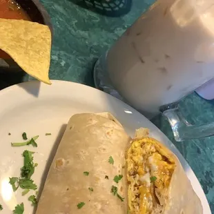 3. Chorizo, Egg and Cheese Burrito, Horchata