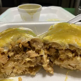 Smothered green Chile chicken burrito