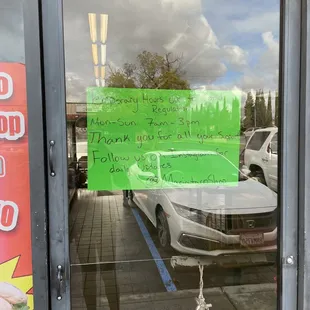 a sign in the window