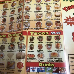 Menu for Maria's taco shop