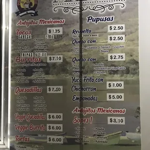 The menu of this place