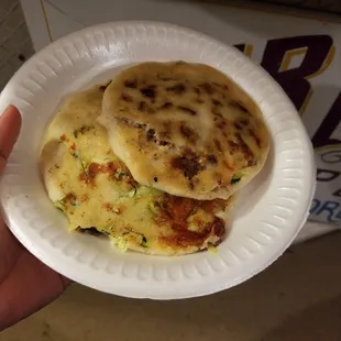 Zucchini &amp; cheese and carne asada &amp; cheese pupusas.