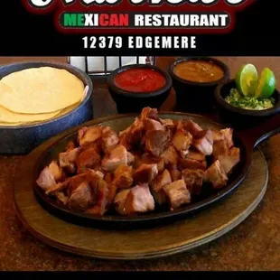 Carnitas Skillets, our carnitas have a lot of flavor, skillets come with warm tortillas, salsas, onion and cilantro