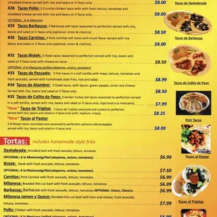 sushi and sashimi, menu