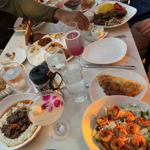Greek salad (added shrimp), Doner (gyro) plate, Lychee Martini, etc