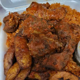 Jollof rice with chicken and beef