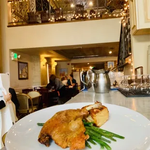a plate of food in a restaurant