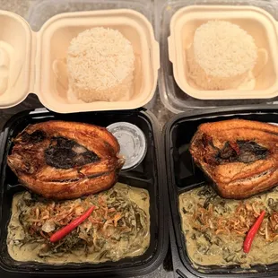 Laing, fried milkfish, and rice.