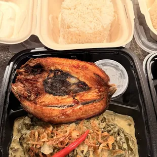Laing, Fried Milkfish, and rice.