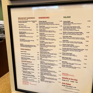 Marie's coffee and deli menu