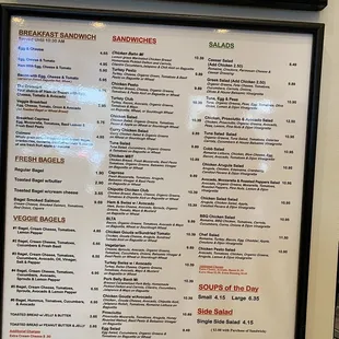 Breakfast/lunch menu