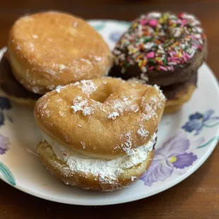 three donuts on a plate