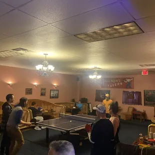 One pong table inside.