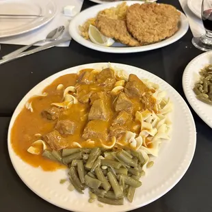 Beef Goulash,  Viener Schnitzel,  Liver and Onions