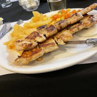 City chicken, grilled. Home fries come with