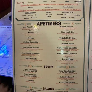 a menu for a mexican restaurant