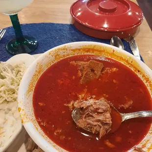 Pozole. Very fresh tasting. Cooking with bones adds flavor, but maybe don&apos;t serve the bones.