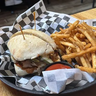 Cuban Pork Ciabatta with fries