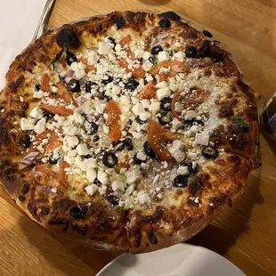 My really tasty pizza - so dense with toppings I could have easily shared it and still had plenty to eat.