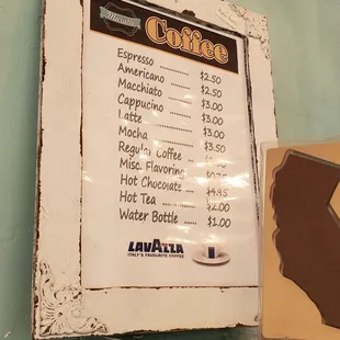 Coffee menu