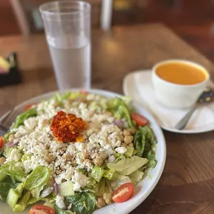 Marigold salad with cup of tomato bisque.