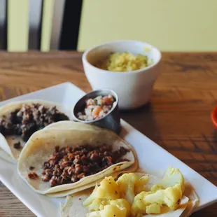 Cauliflower Taco, Beyond Meat Taco, Ground Beef Taco
