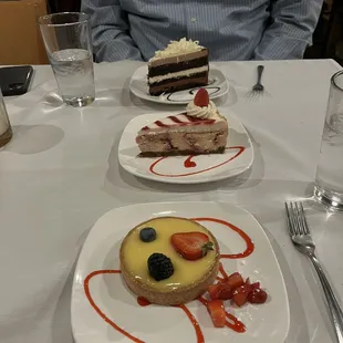 Lemon Tart, Triple Chocolate Mousse Cake, Raspberry Cheesecake