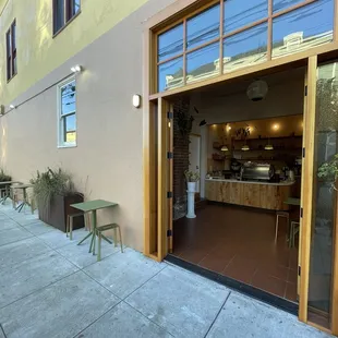 the entrance to the restaurant