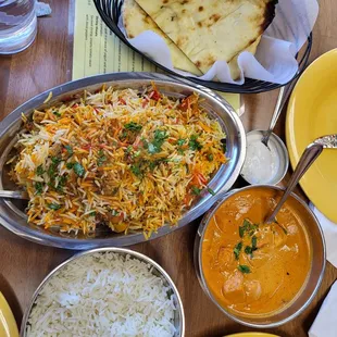 Panner makhani, Naan and vegetarian biryani
