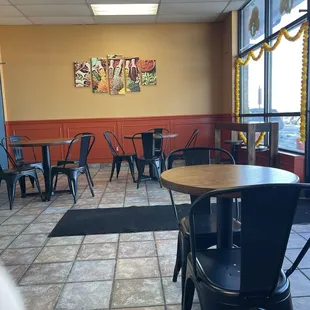 tables and chairs in a restaurant