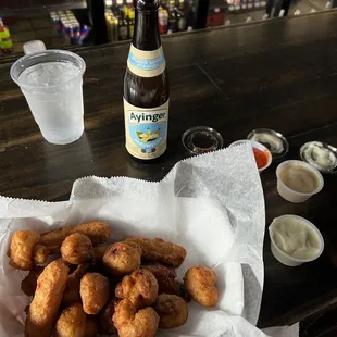 Order the appetizers combo with Ayinger Hefeweizen
