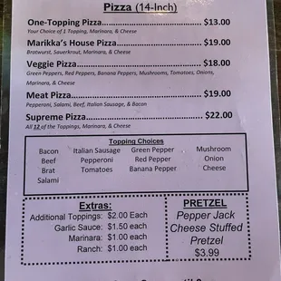 Late night eats menu