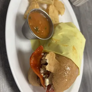 Chilaquiles torta with egg