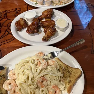 Shrimp Alfredo, BBQ wings and Shrimp/fish taco's