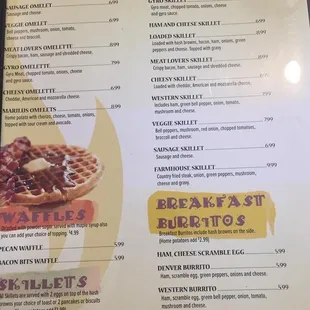 menu, waffles